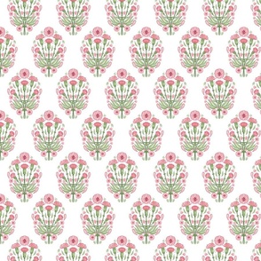 Carnation Block Print in Mughal style, dark pink and  green - small