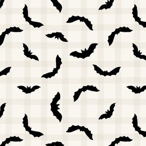 Cute Minimalist Bats on Plaid for Halloween in Black + Beige SM SCALE