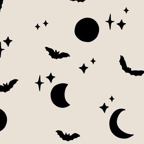 Minimalist Bats Moons + Stars for Halloween in black beige LG SCALE