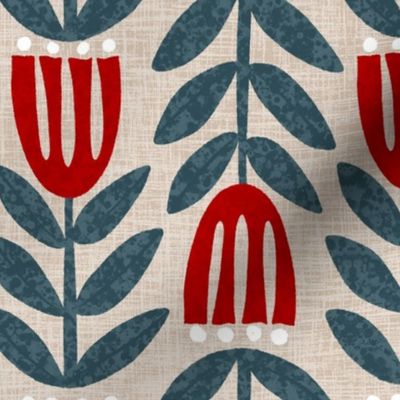 Scandi Bold Blooms red and teal - Medium 14”