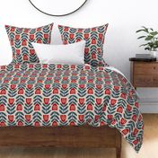 Scandi Bold Blooms red and teal - Medium 14”
