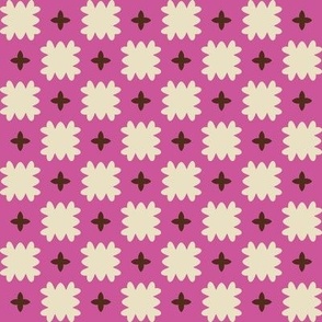 Square Dance // medium print // Adorable Ruffled Creamy White Squares and Twinkling Stars on Hot Pink