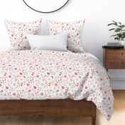 Small / Summer Has Arrived - Red, Soft Peach and Purple Botanical Florals Flowers Wallpaper Nature Daisies Pastel Colors 
