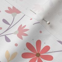 Small / Summer Has Arrived - Red, Soft Peach and Purple Botanical Florals Flowers Wallpaper Nature Daisies Pastel Colors 