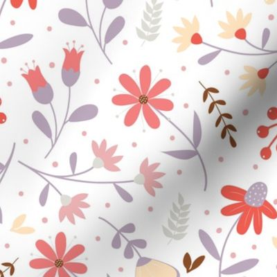 Small / Summer Has Arrived - Red, Soft Peach and Purple Botanical Florals Flowers Wallpaper Nature Daisies Pastel Colors 