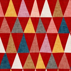 Linen Tríangles on Red geometric large 18”