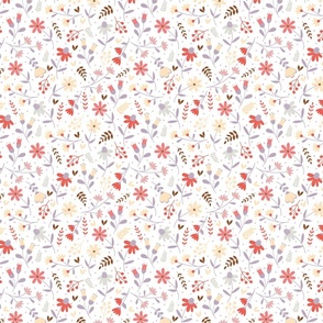 XS / Summer Has Arrived - Red, Soft Peach and Purple Botanical Florals Flowers Wallpaper Nature Daisies Pastel Colors 