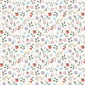 XS / Summer Has Arrived - Red Olive Green Purple Botanical Florals Flowers Wallpaper Nature Daisies Pastel Colors 