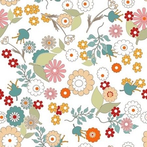 small delicate colored flowers on a white retro rustic background