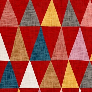 Linen Tríangles on Red geometric - jumbo 24”