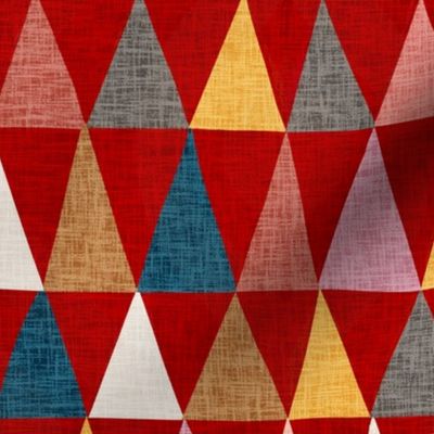 Linen Tríangles on Red geometric - medium - 10.5” 