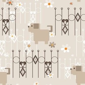 children's beige pattern with dogs and flowers