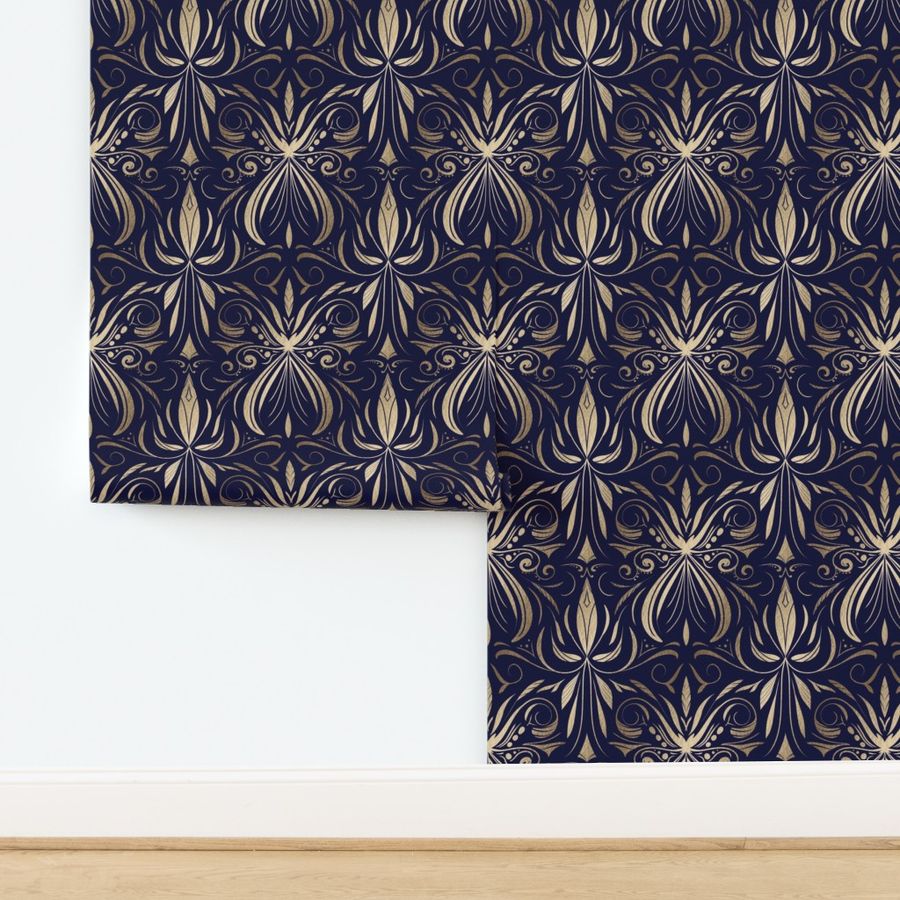 Delicate Damask Navy and Gold