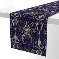 Delicate Damask Navy and Gold