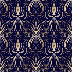 Delicate Damask Navy and Gold