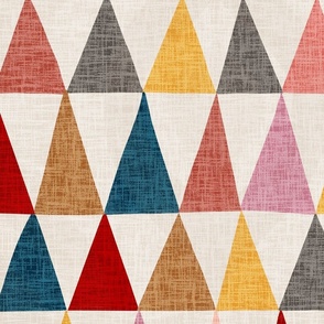 Triangles on natural linen texture geometric -Jumbo 24”