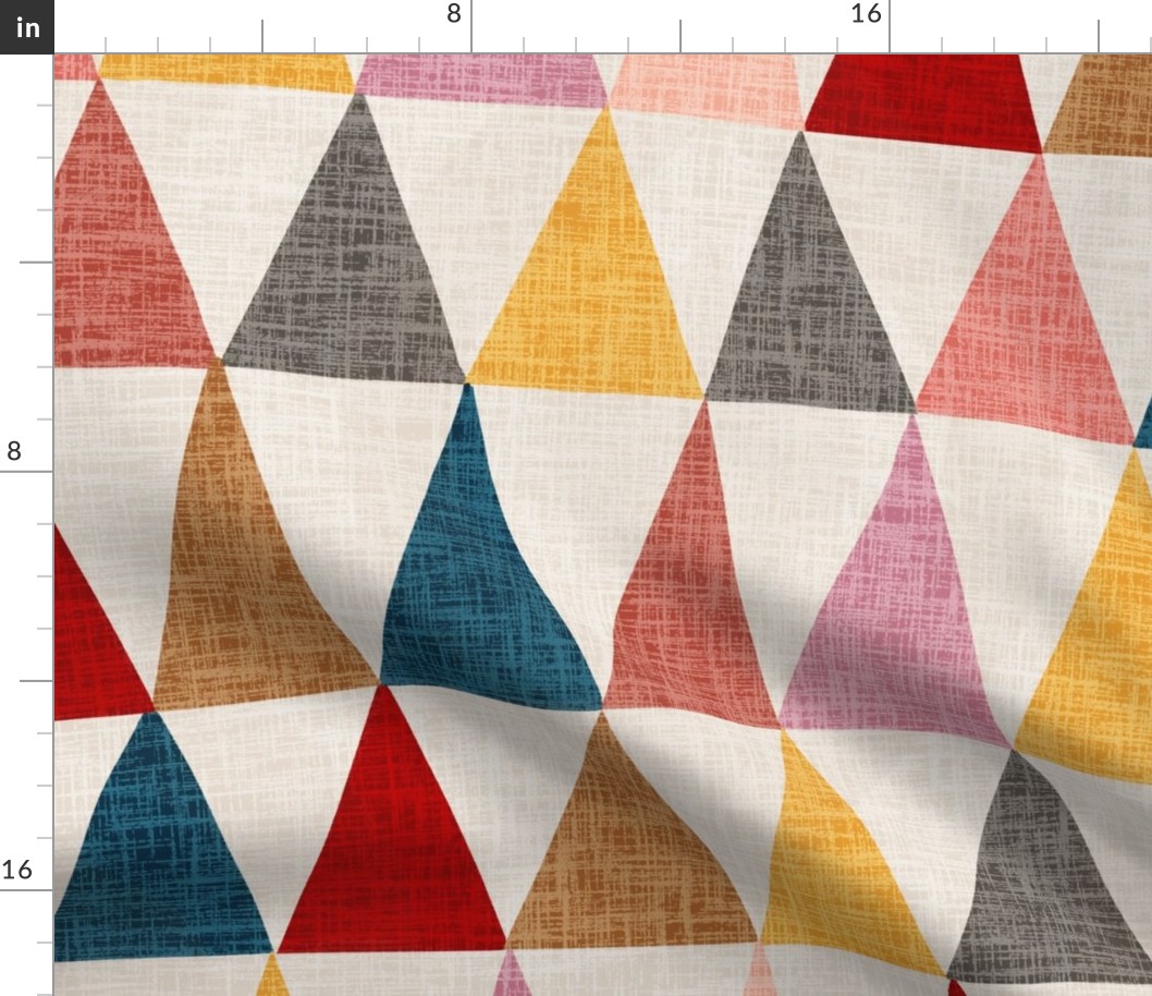 Triangles on natural linen texture geometric -Jumbo 24”