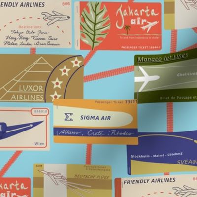 Vintage airline tickets- blue - SMALL