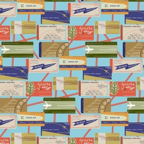 Vintage airline tickets- blue - SMALL