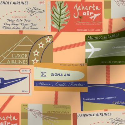 Vintage airline tickets- orange - SMALL