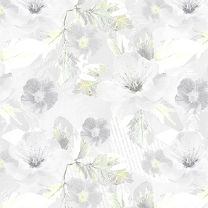 White, gray flowers on a light background. Watercolor floral pattern.