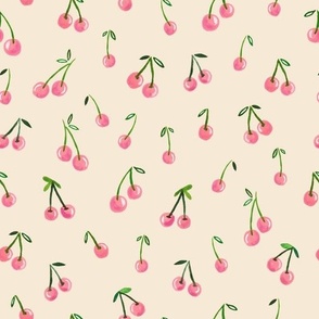 Watercolor cherry pattern – cherry blossom – painted pink cherries - summer fruits - small size