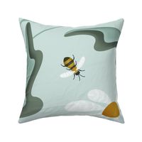 customer request no texture - (xl) delicate and airy jumbo size bees and daisies, floral soft and light folk art bedding sage sea glass bee 
