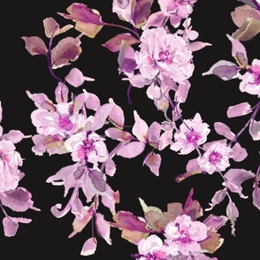 Romantic Seranade Plum Leaves Violet  Flowers- Black Onix 