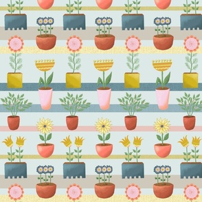 colorful hand drawn flowerpots on shelves | small