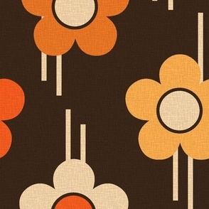 (Large) Retro floral, 60s, pop of flowers,  orange, brown 