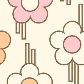 (Large) Retro floral, 60s, pop of flowers, pastel 