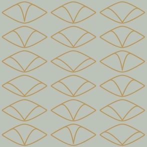 Art Deco Abstract Papyrus Ovals Linework - Sage & Gold - Large