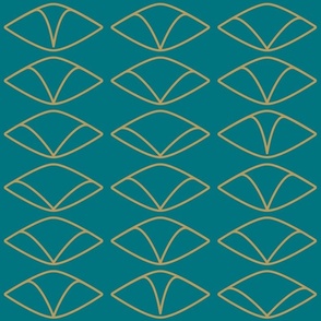 Art Deco Abstract Papyrus Ovals Linework - Teal & Gold - Large