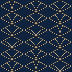 Art Deco Abstract Papyrus Ovals Linework - Navy Blue & Gold - Large