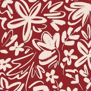 Sketchy Florals Burgundy Red - Medium Version