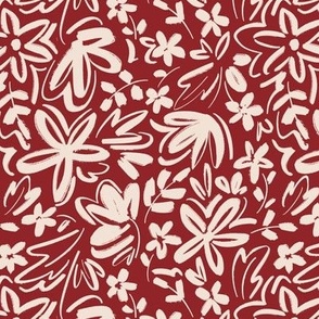 Sketchy Florals Burgundy Red - Small Version