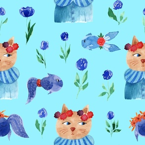  Jumbo,Funny Cat,Cute Fish,Roses-Waterspout Blue,Dark Spring Green,Vivid Red