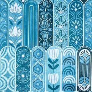 Blue Dawn - Art Deco Mosaic Tiles (Small Scale)