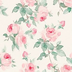 Watercolor pink roses ,vintage flowers 