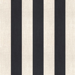 Bold Linen Look Vertical Stripe in Charcoal and Cream Linen