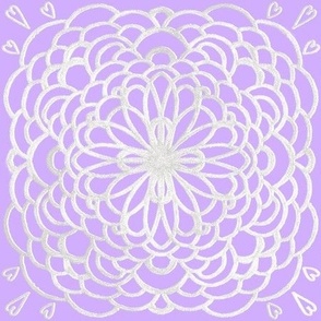 Sparkling White Mandala on Purple Background / White flower on Purple Background