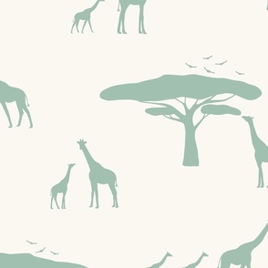african safari_giraffe_trees_birds_beige_sage_large