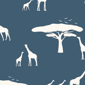 african safari_giraffe_trees_birds_beige_blue_large 