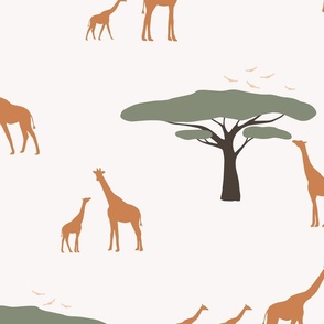 african safari_giraffe_trees_birds_beige_multicolor_large 
