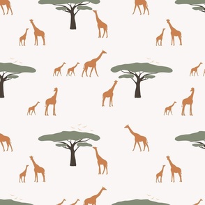 african safari_giraffe_trees_birds_beige_multicolor_medium