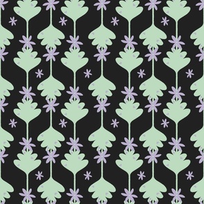 Flowers with hearts - lilac,  green and black