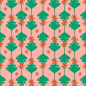 Flowers with hearts - pink, orange, green