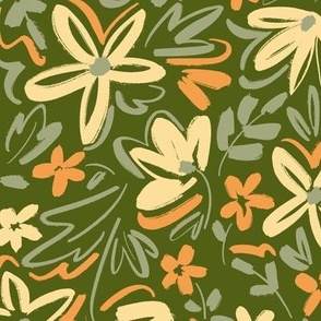 Sketchy Florals Green and Yellow - Medium Version