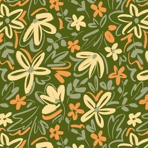Sketchy Florals Green and Yellow - Small Version