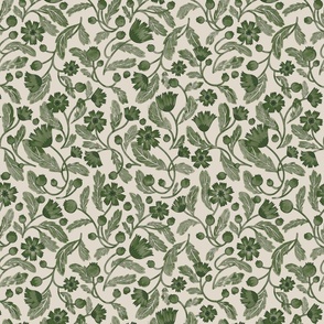 (s) FRENCHIE romantic historical-inspired intertwining trailing florals in green and linen off-white